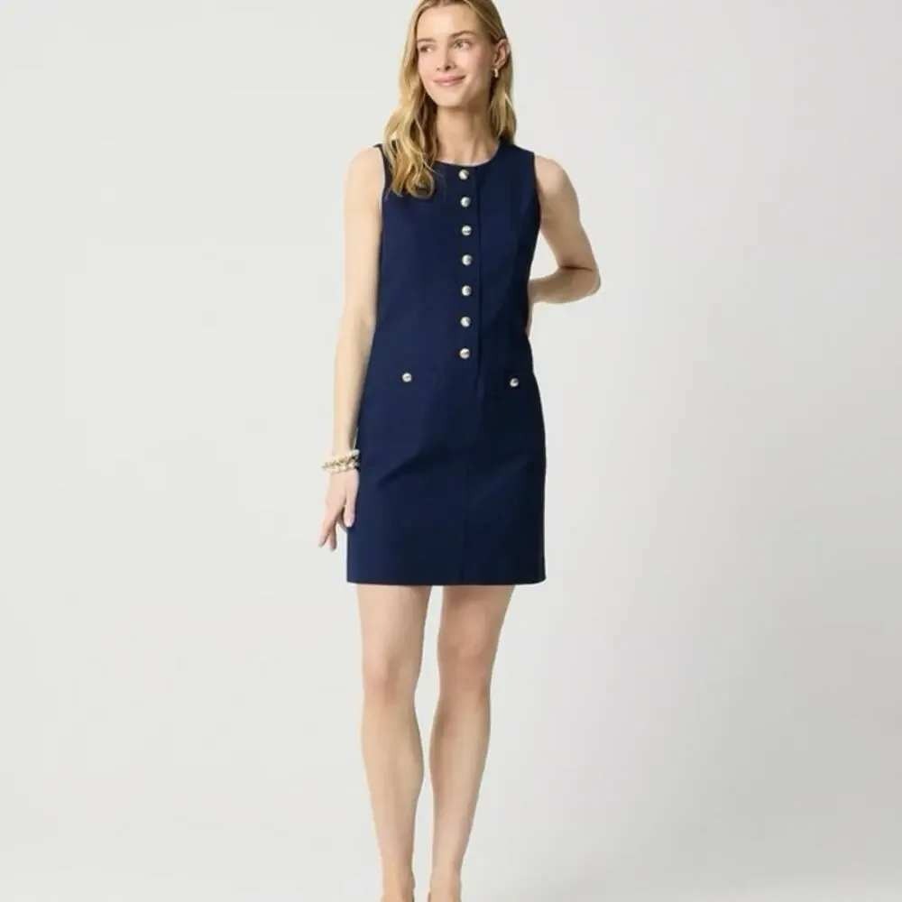 J.Crew Navy Linen-Blend Button-Front Mini Dress Sleeveless CK732 Size 10